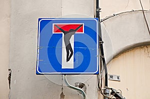 Traffic sign with christ on the cross