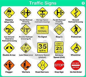 Traffic sign collection, warning road signs