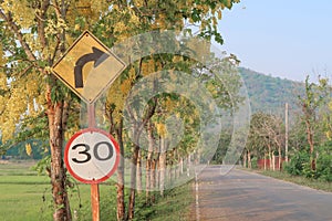 Traffic sign in countryside of Thailand