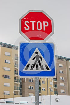 Traffic sign covered by ice and snow 2