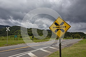 Traffic sign: crossing with railway line photo