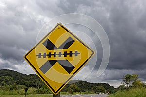 Traffic sign: crossing with railway line photo