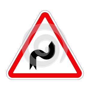 Traffic sign DOUBLE BEND FIRST TO RIGHT on white, illustration