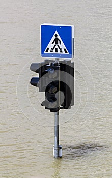 Traffic sign in flood