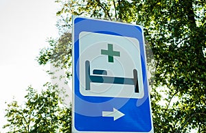 Traffic sign hospital and emergency medical aid