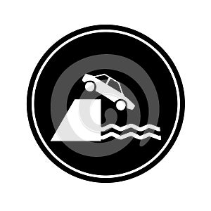 traffic sign icon, water course alongside road ahead warning