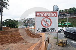 Traffic sign informing that pedestrians are prohibited in this location. City of Salvador, Bahia