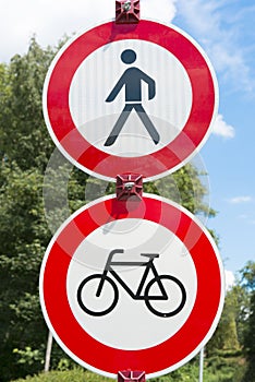 Traffic sign - no bicycling, no walking photo