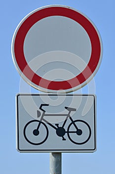 Traffic sign no vehicles except bicycles photo