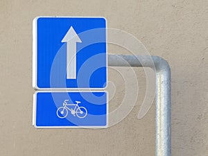 Traffic sign one way for all vehicles except bicycles