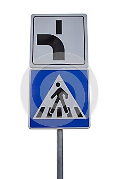 Traffic sign for pedestrian crossing and direction of priority r