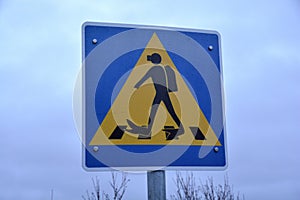 Traffic sign pedestrian crossing for divers in the Thingvellir National Park