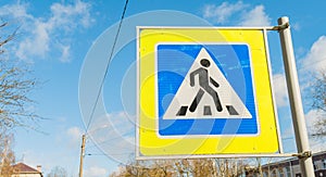 Traffic sign. pedestrian crossing. road sign pedestrian crossing with a little man with space for text