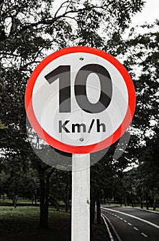 Traffic sign signaling speed limit of 10 kilometers per hour