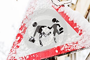 Traffic sign after a snowstorm