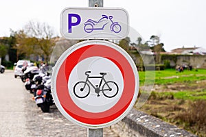 Traffic sign street for motorcycle parking motorbike parked area icon prohibit bicycle