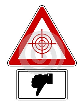 Traffic sign with thumbs down for targets