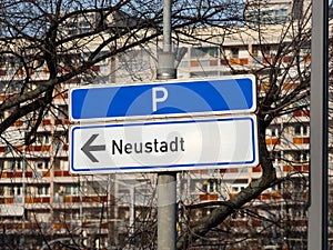Traffic Sign to the Neustadt (New Town) in Germany