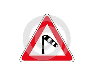 Traffic sign warning about crosswind from the left icon. Windsock traffic sign. Vector illustration of triangular sign for
