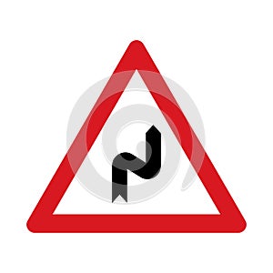 Traffic sign warning for a double curve, first right then left