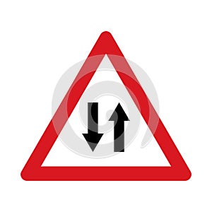 Traffic sign warning for a road with two-way traffic