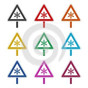 Traffic sign, Warning sign, Ice icon, color icons set