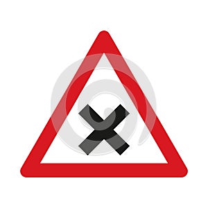 Traffic sign warning for an uncontrolled crossroad photo