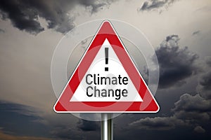 Traffic sign with the word climate change