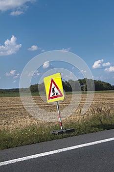 A traffic sign work repair on the road