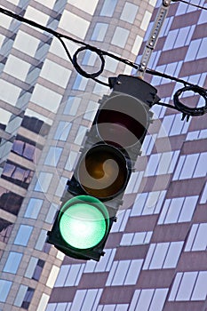 Traffic signal showing green light