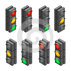 Traffic signal. Traffic light, traffic light sequence. Flat 3d vector isometric illustration.