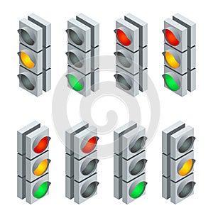 Traffic signal. Traffic light, traffic light sequence. Flat 3d vector isometric illustration.