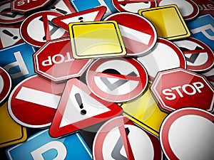 Traffic signs background. 3D illustration