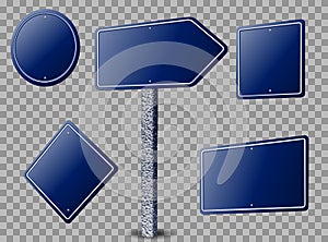 Traffic signs blue. Road board text mockup signage highway city set