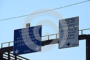 traffic signs at the highway exit Thionville