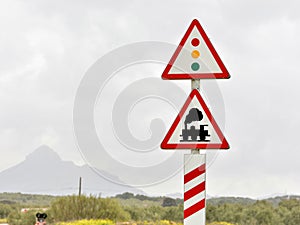 Traffic signs of , level crossing photo