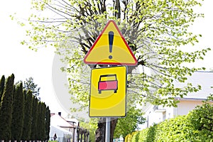 Traffic signs Place Of Privileged Vehicles Exit and Other Danger on city street