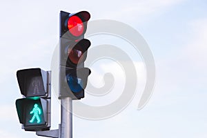 Traffic signs, red, green, yellow, to help people