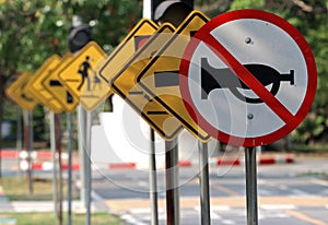 Traffic signs at a road.
