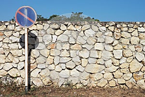 Traffic signs symbol forbidden to park in this area condition old and dirty  installed in the park