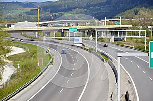 Traffic on slovak D1 highway. Next part of this route is under construction in background.