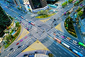 Traffic speeds through an intersection in Gangnam.