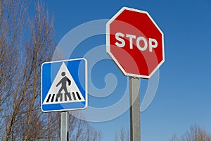 Traffic Stop Signs and Pedestrian Crossing