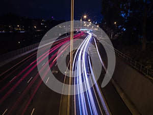 Traffic streaking Down a Highway at Night