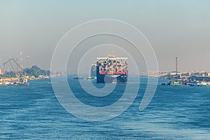 Traffic on the Suez Canal in Egypt