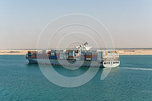 Traffic on the Suez Canal in Egypt