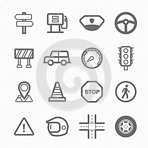 Traffic symbol line icon set