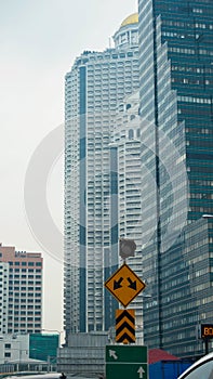 Traffic symbol with Modern building background
