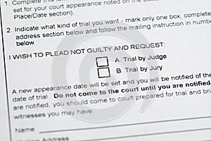 Traffic ticket with not guilty plea form.