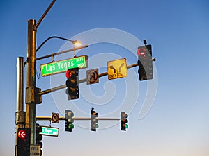 Traffic and traffic light signs in Las Vegas USA